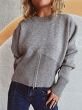 Half-Zip Long-Sleeve Knit Sweater in Gray – Fashion Line 575