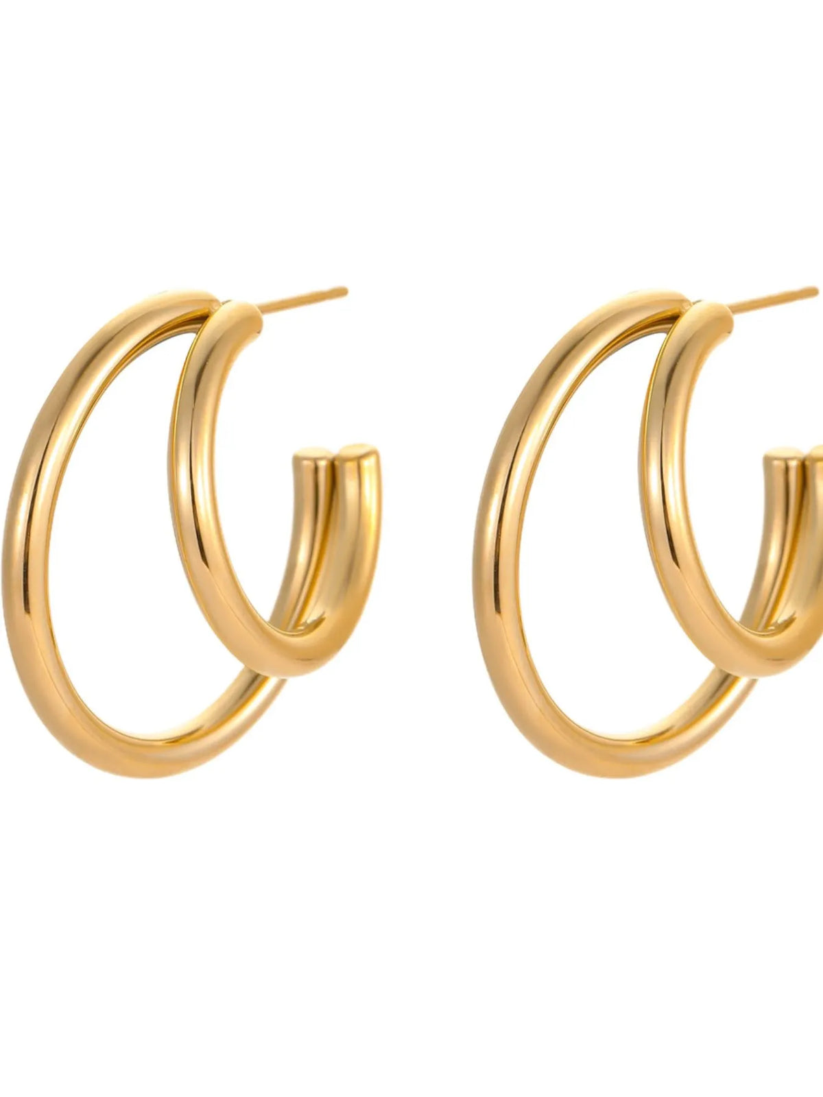 Chunky round hoop earrings, styled view