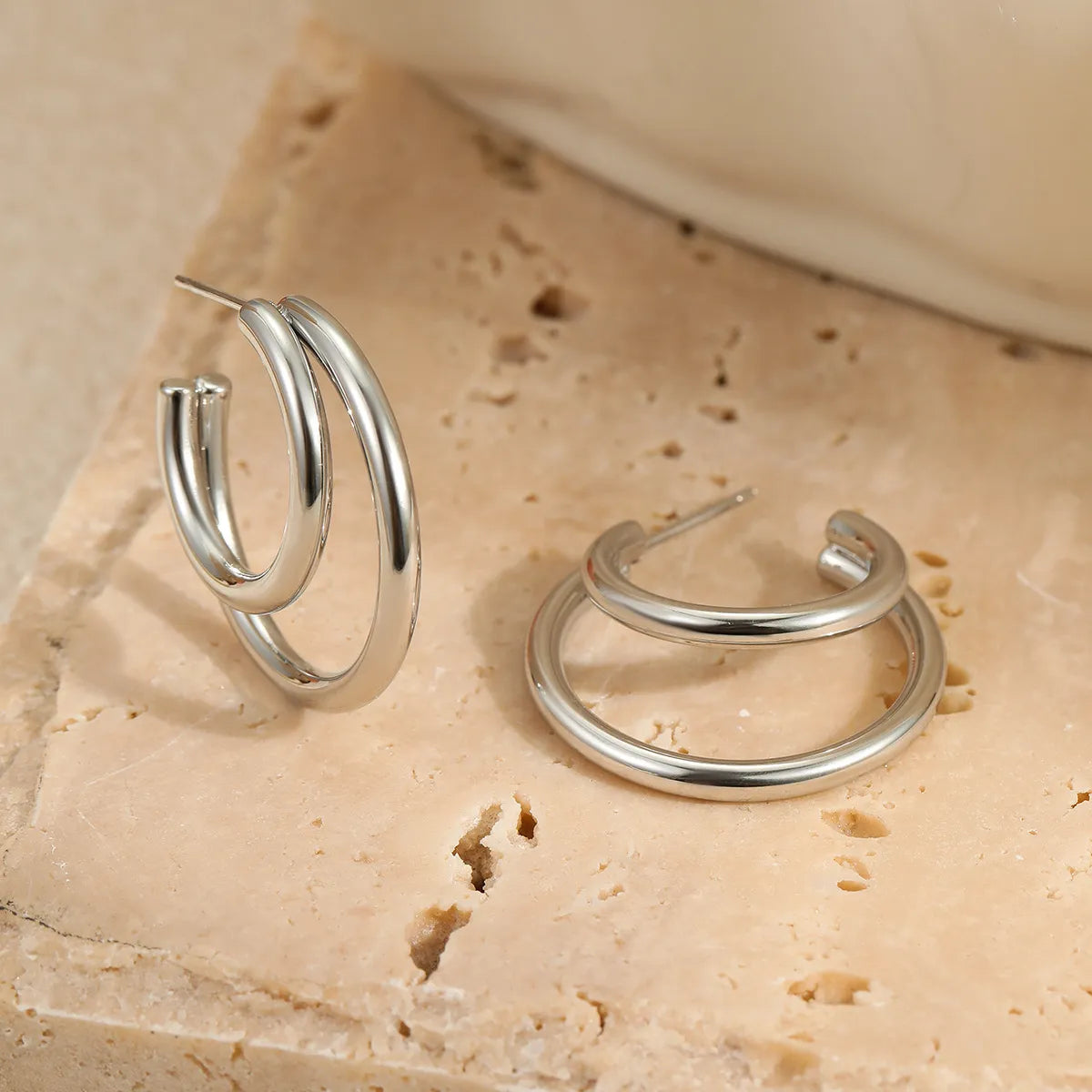 Chunky round silver-tone hoop earrings