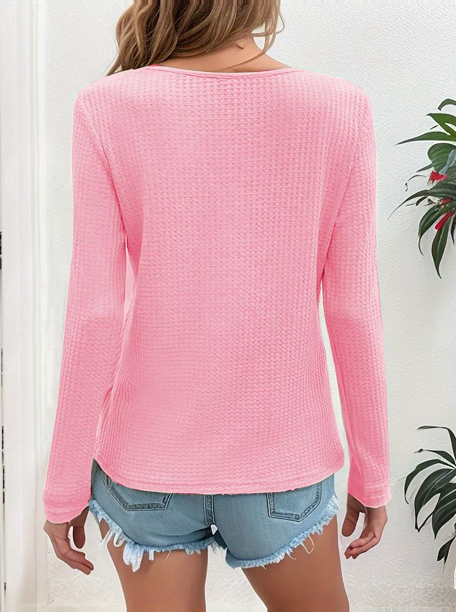 Back view of the Blush Pink waffle-knit top.